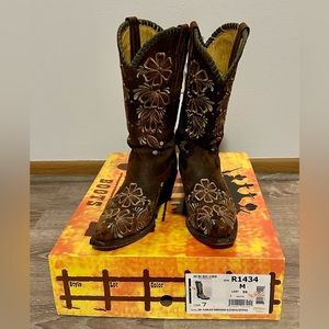 Corral Boots R1434 Floral Embroidery Crystals Studs Brown Size 7 Cowboy Boots